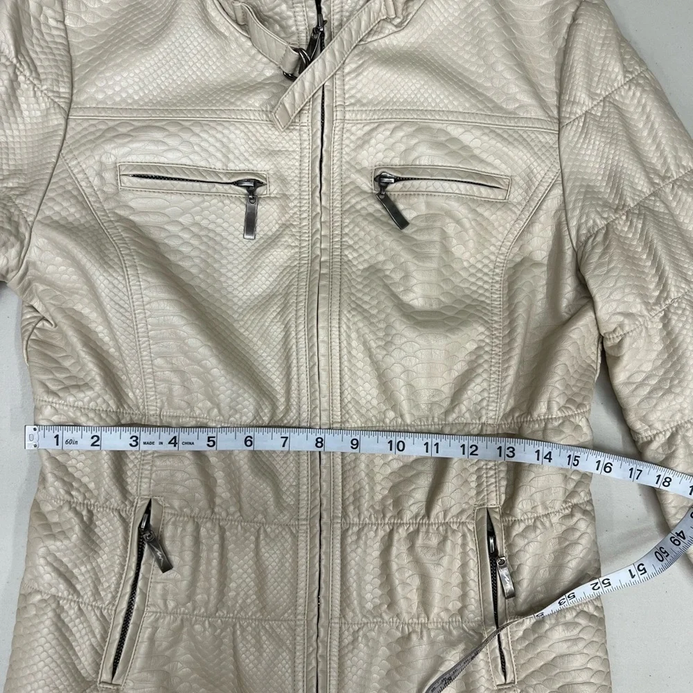 Montanaco Croc Embossed‎ Metallic Cream Moto Jacket Size M